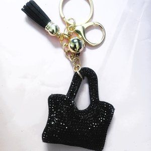 New Key Chain/Trinket | Black Sparkled Purse | Gold Chain & Black Tassel | Clasp